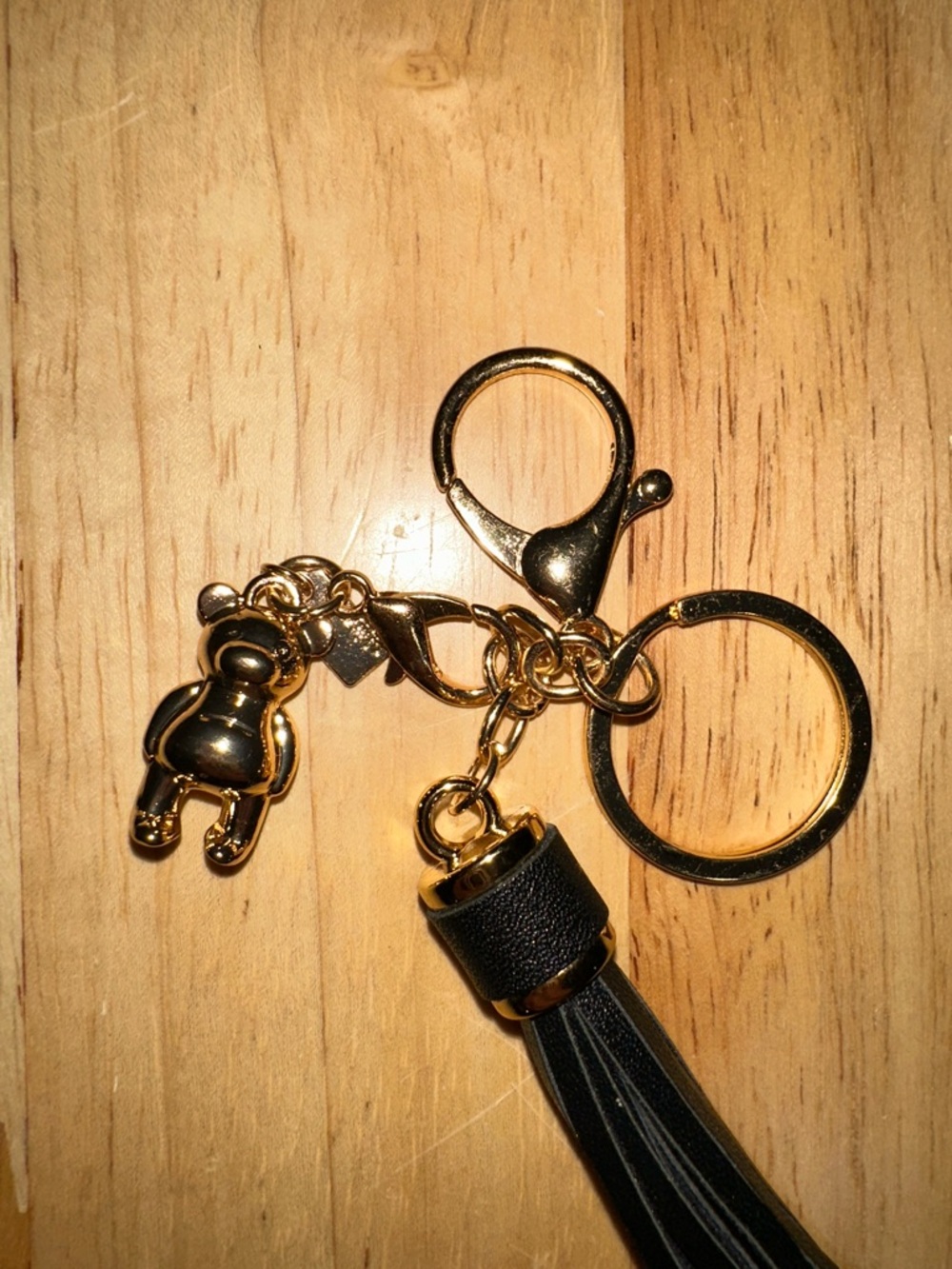 Coach Gold Tone Teddy Bear & Black Tassel Keychain